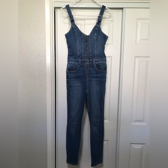 Guess denim Y2K zip front jumpsuit overalls small - Picture 2 of 5
